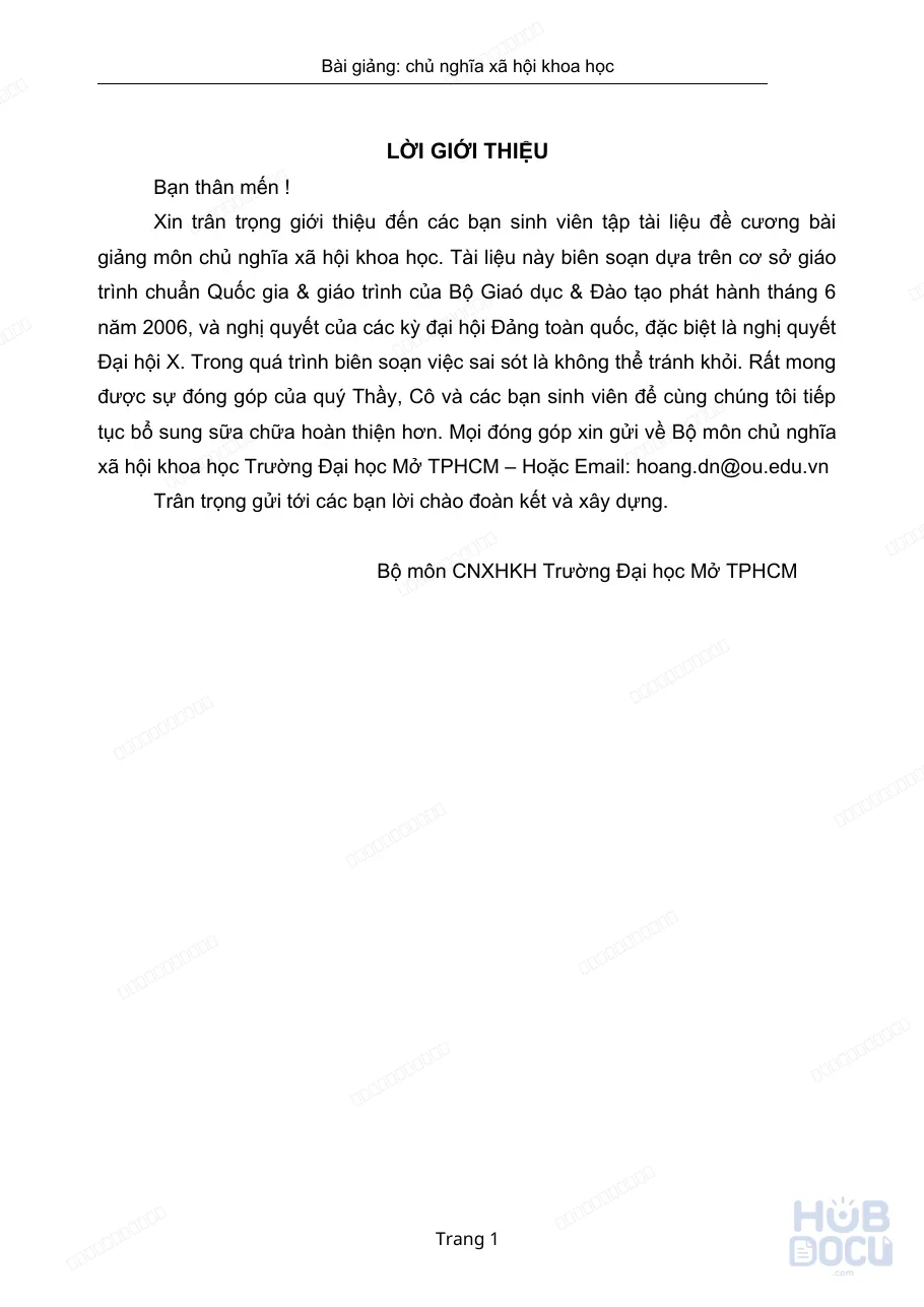 Chủ nghĩa xã hội khoa học - ĐH Mở - TP.HCM