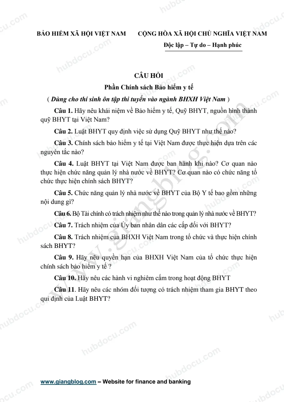 Chính sách Bảo hiểm y tế - Ôn thi BHXH