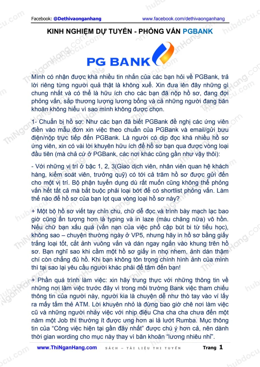 Kinh nghiệm dự tuyển - phỏng vấn PGBank