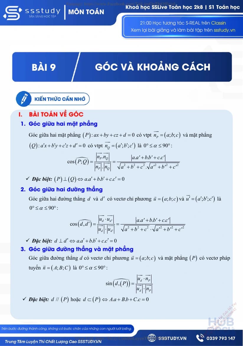 S1 toán học 12 hình bài 9 góc và khoảng cách file học