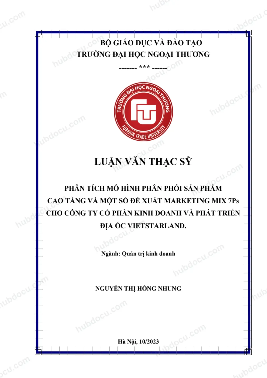LVTS_ Phân tích mô hình phân phối SP cao tầng và một số đề xuất Marketing Mix 7PS cho công ty địa ốc Vietstarland