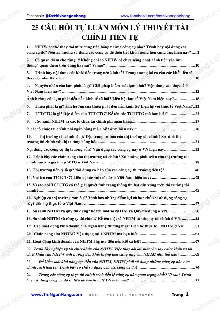 25 Câu hỏi tự luận Lý thuyết Tài chính Tiền tệ (kèm lời giải)