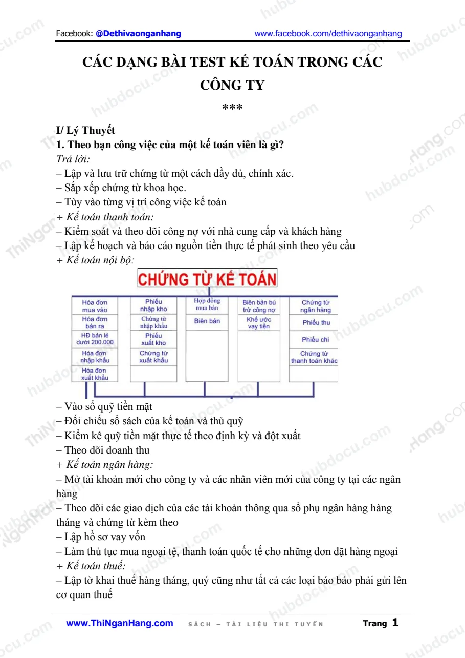 Các dạng bài test kế toán trong các công ty