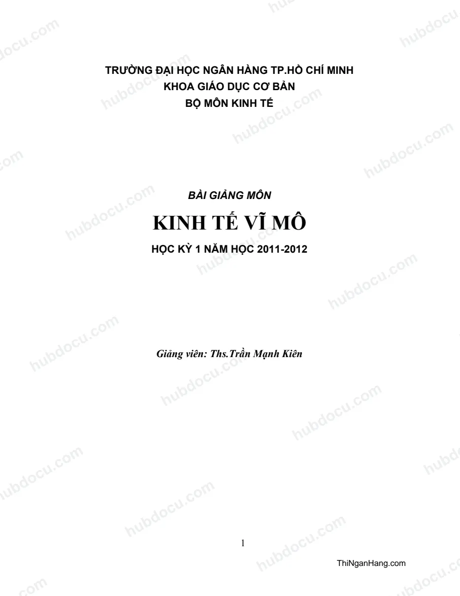 Bài giảng Kinh tế Vĩ mô - ĐH. Ngân hàng TP.HCM
