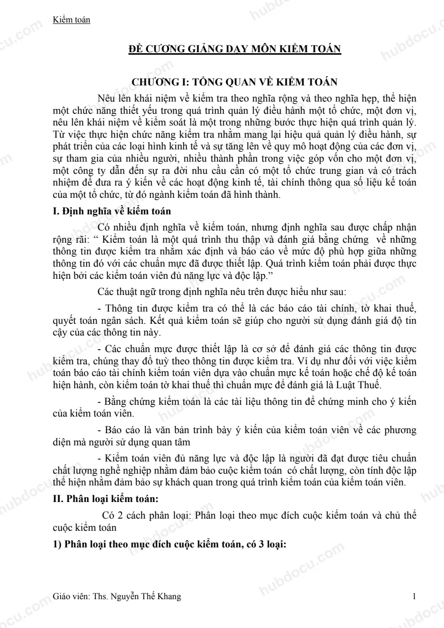 Giáo trình Kiểm toán căn bản - Nguyễn Thế Khang