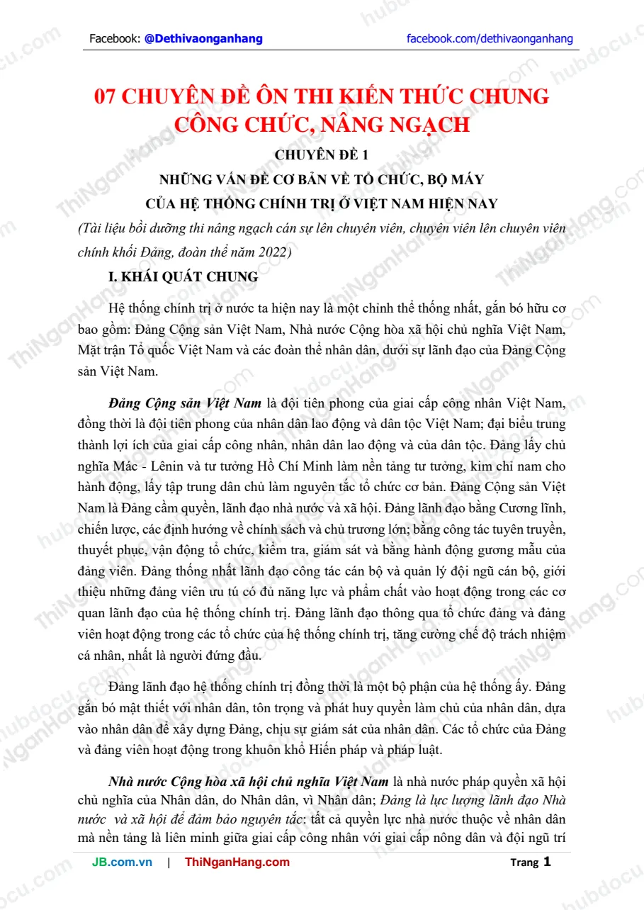 07 Chuyên đề ôn thi môn Kiến Thức Chung Công Chức, Nâng Ngạch