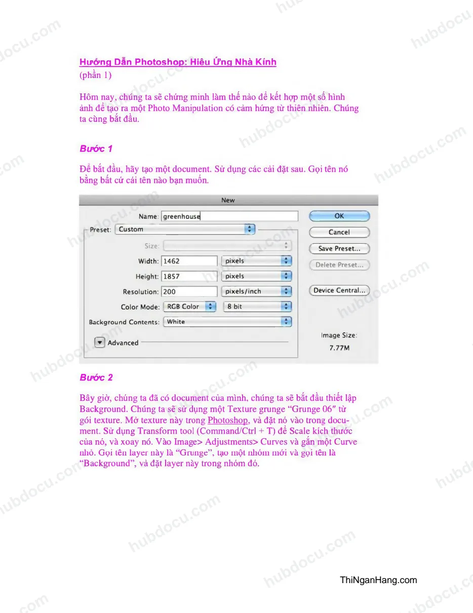 Hướng dẫn Photoshop: Hiệu ứng Nhà Kính (phần 1)