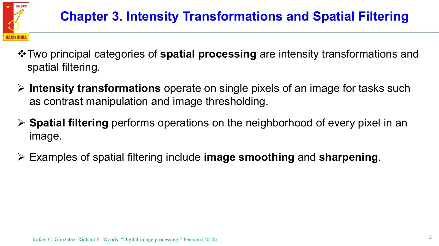 Intensity Transformations and Spatial Filtering (Phép biến đổi cường độ và Lọc không gian) (Chapter 3)