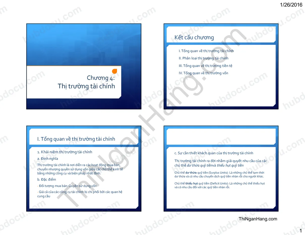 Slide chương 4 môn Tài chính tiền tệ: Thị trường tài chính