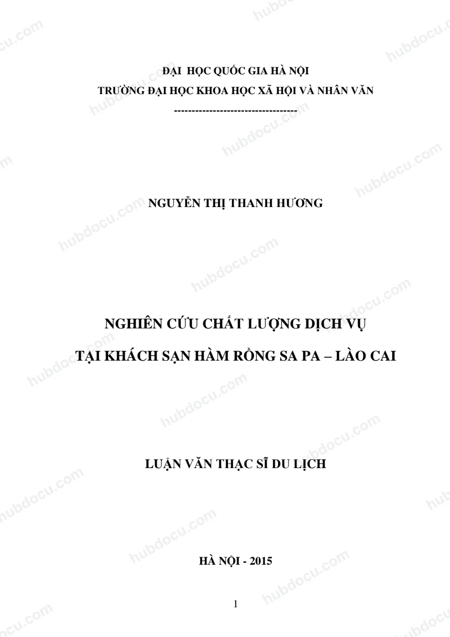 Luận văn thạc sĩ_ Nghiên cứu chất lượng dịch vụ tại khách sạn Hàm Rồng Sa Pa – Lào Cai