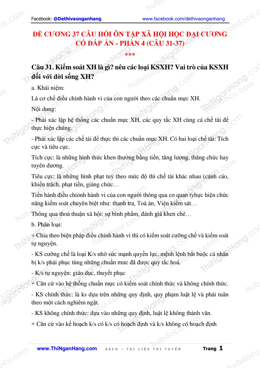 Đề cương 37 câu hỏi Xã hội học đại cương Có đáp án - Phần 4 (Câu 31-37)