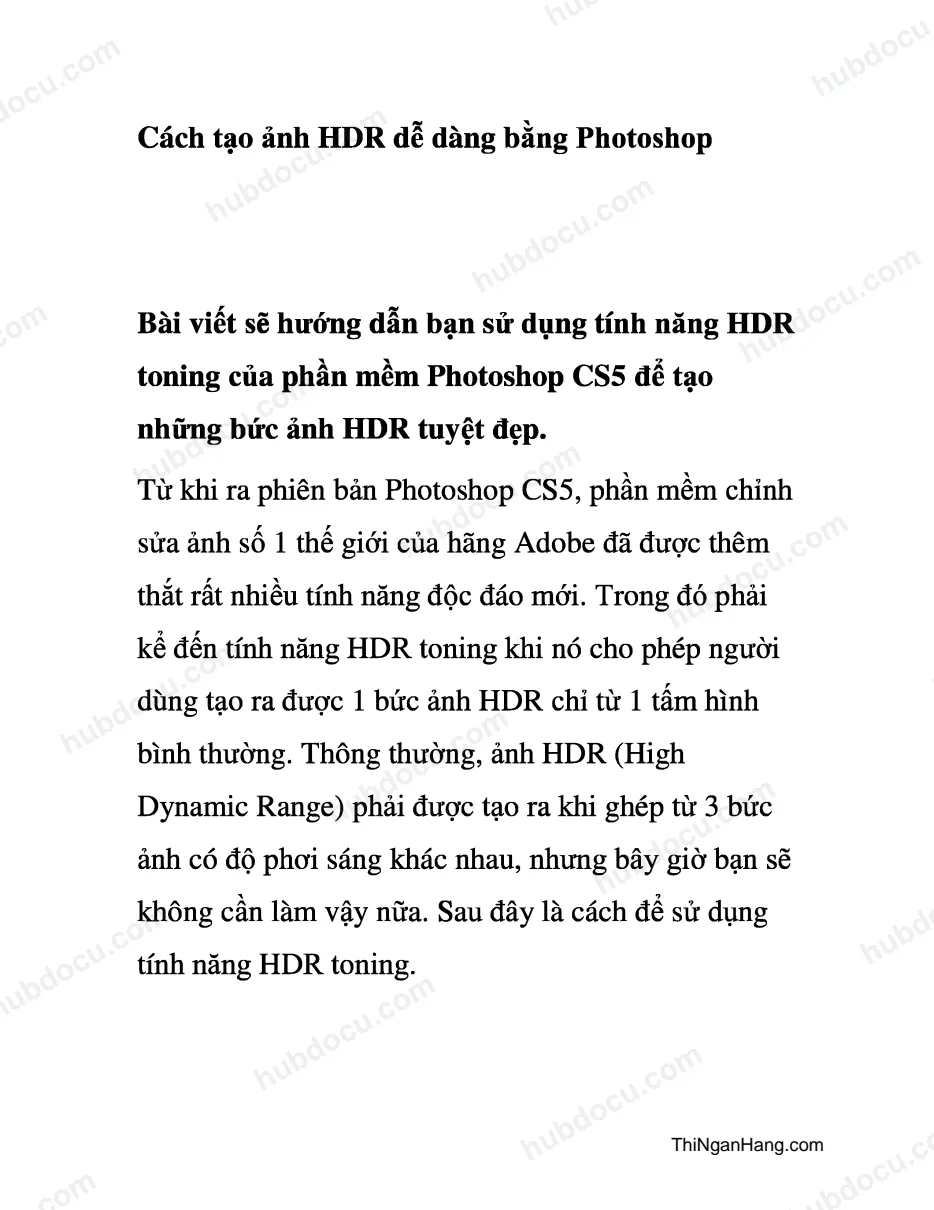 Cách tạo ảnh HDR dễ dàng bằng Photoshop