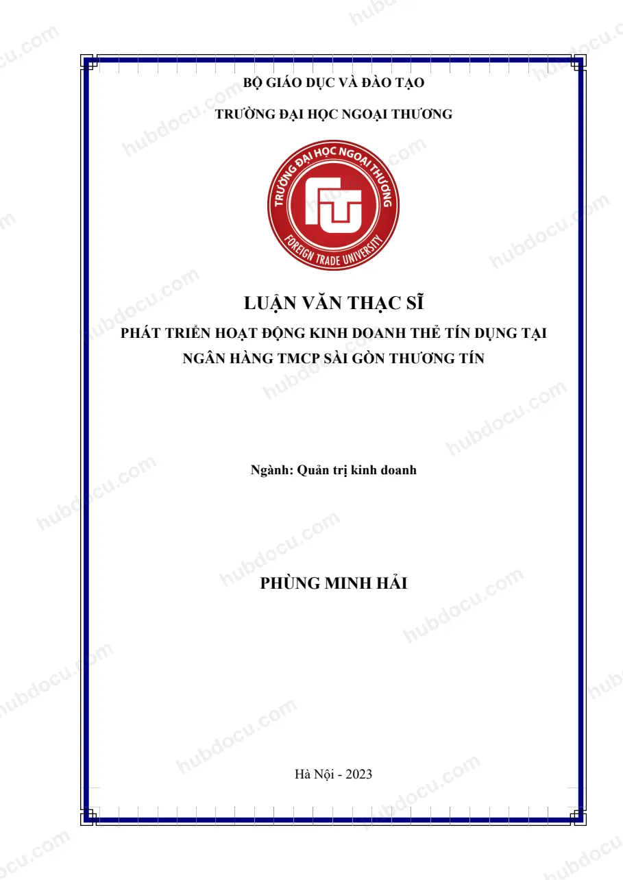 Luận văn thạc sĩ_ Phát triển hoạt động kinh doanh thẻ tín dụng tại ngân hàng Sacombank