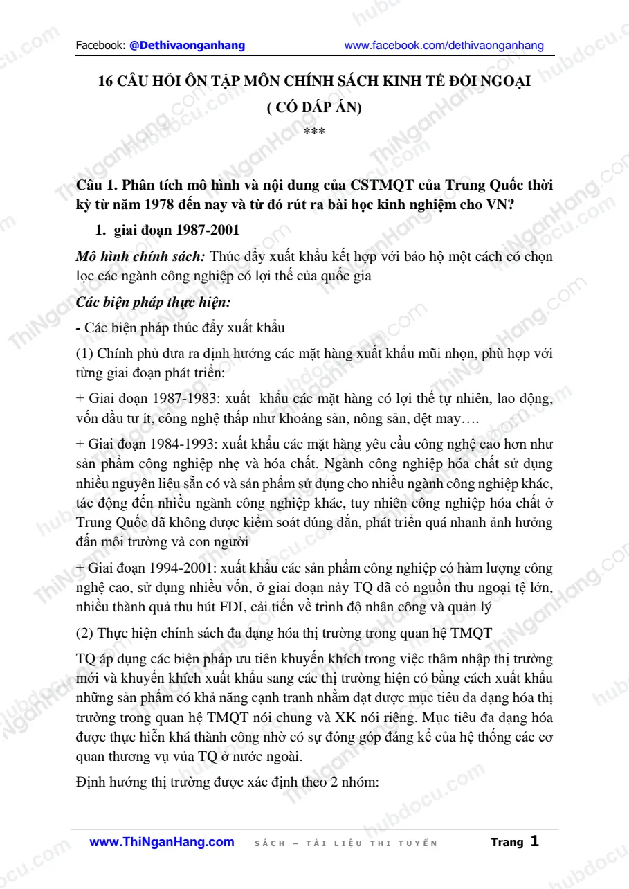 16 câu hỏi ôn tập Kinh tế đối ngoại (kèm đáp án)