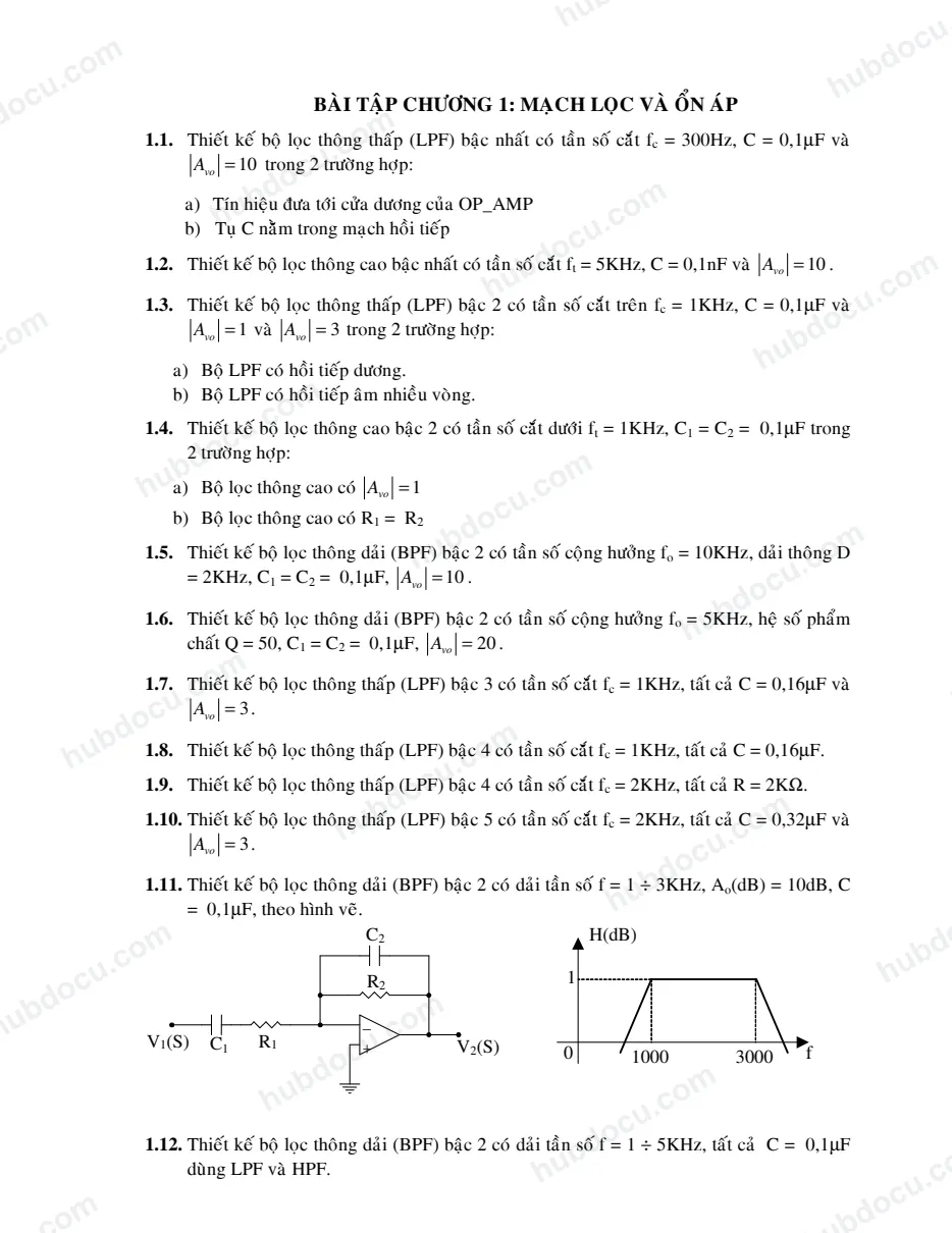 Bài tập Chương 1. Mạch lọc và ổn áp