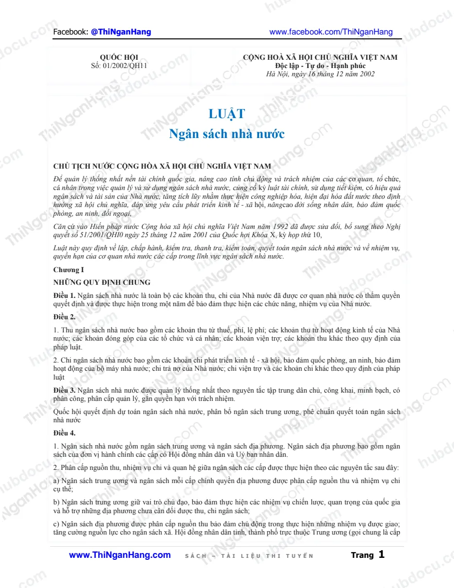 Ôn thi Kho bạc Nhà nước - (2) Luật Ngân sách Nhà nước