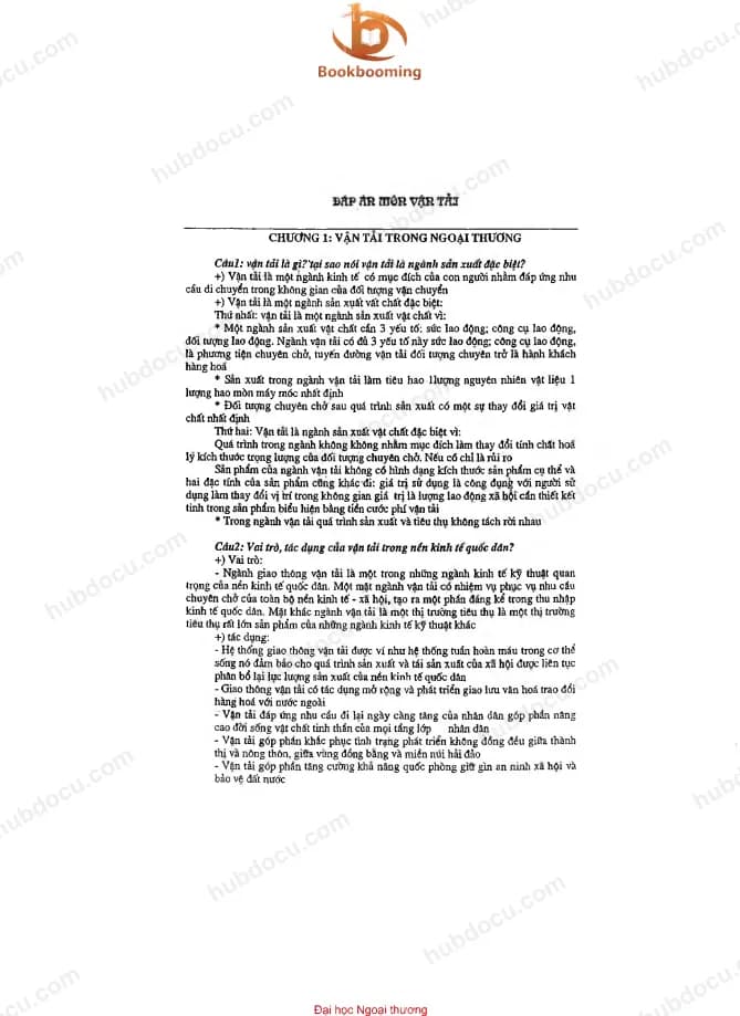 Câu hỏi ôn tập môn Vận tải và giao nhận (kèm trả lời) - FTU