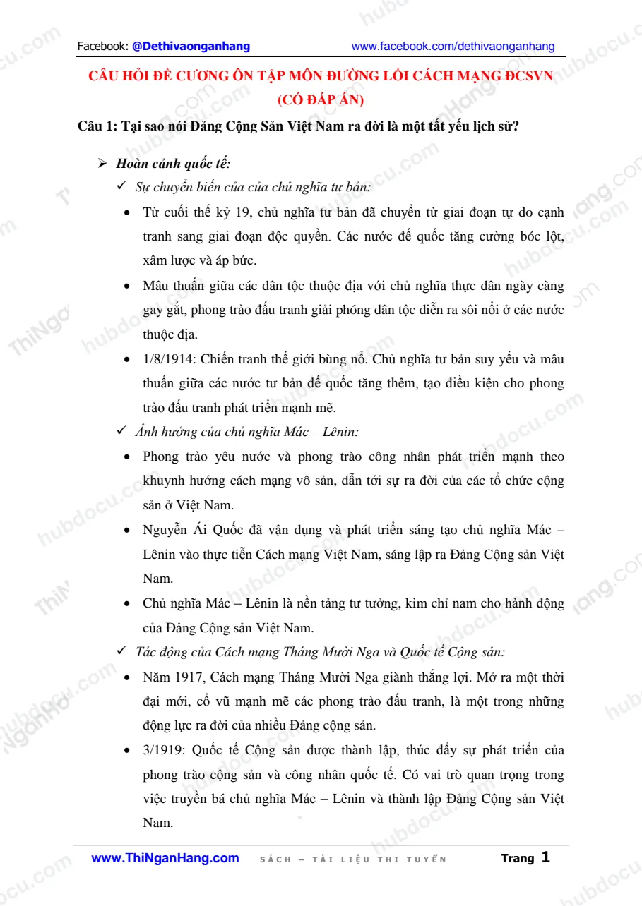 21 câu hỏi ôn tập Đường lối CMĐCS Việt Nam (Có Đáp án)
