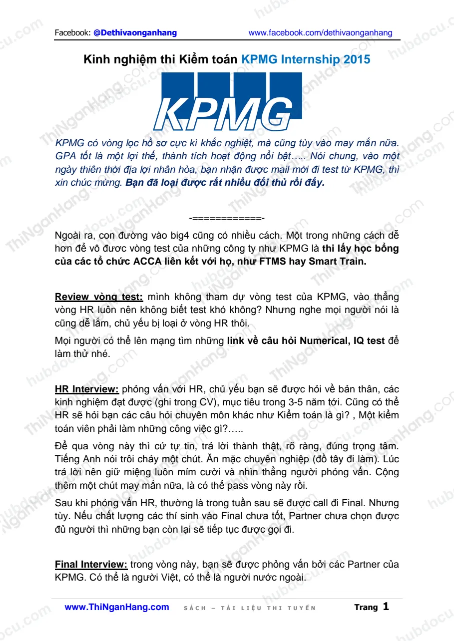Kinh nghiệm thi Kiểm toán KPMG Internship 2015