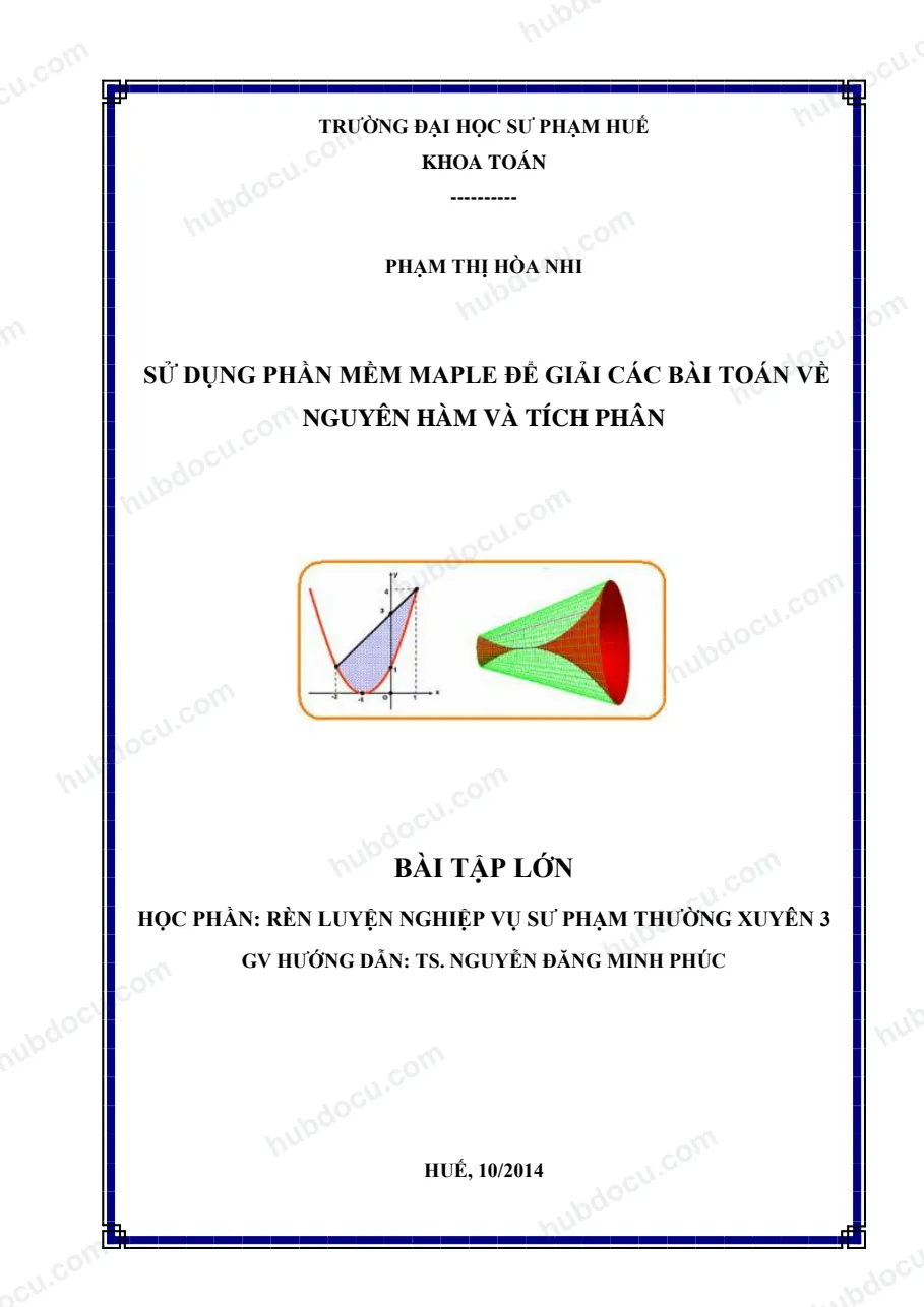 Sử dụng phần mềm Maple để giải các bài toán về nguyên hàm và tích phân