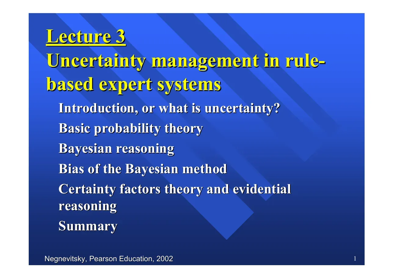 Uncertainty Management (Lecture 3) - Negnevitsky