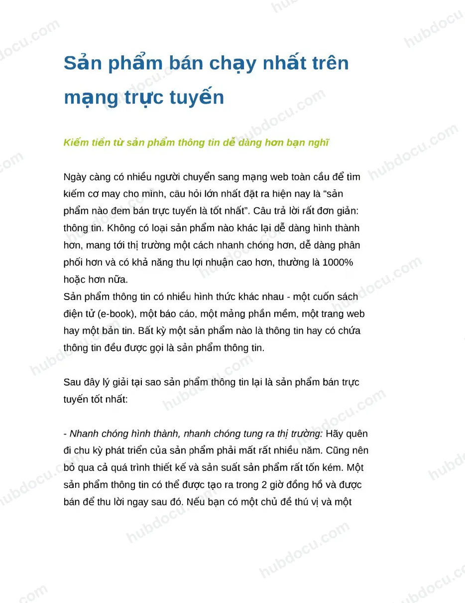 Sản phẩm bán chạy nhất trên mạng trực tuyến