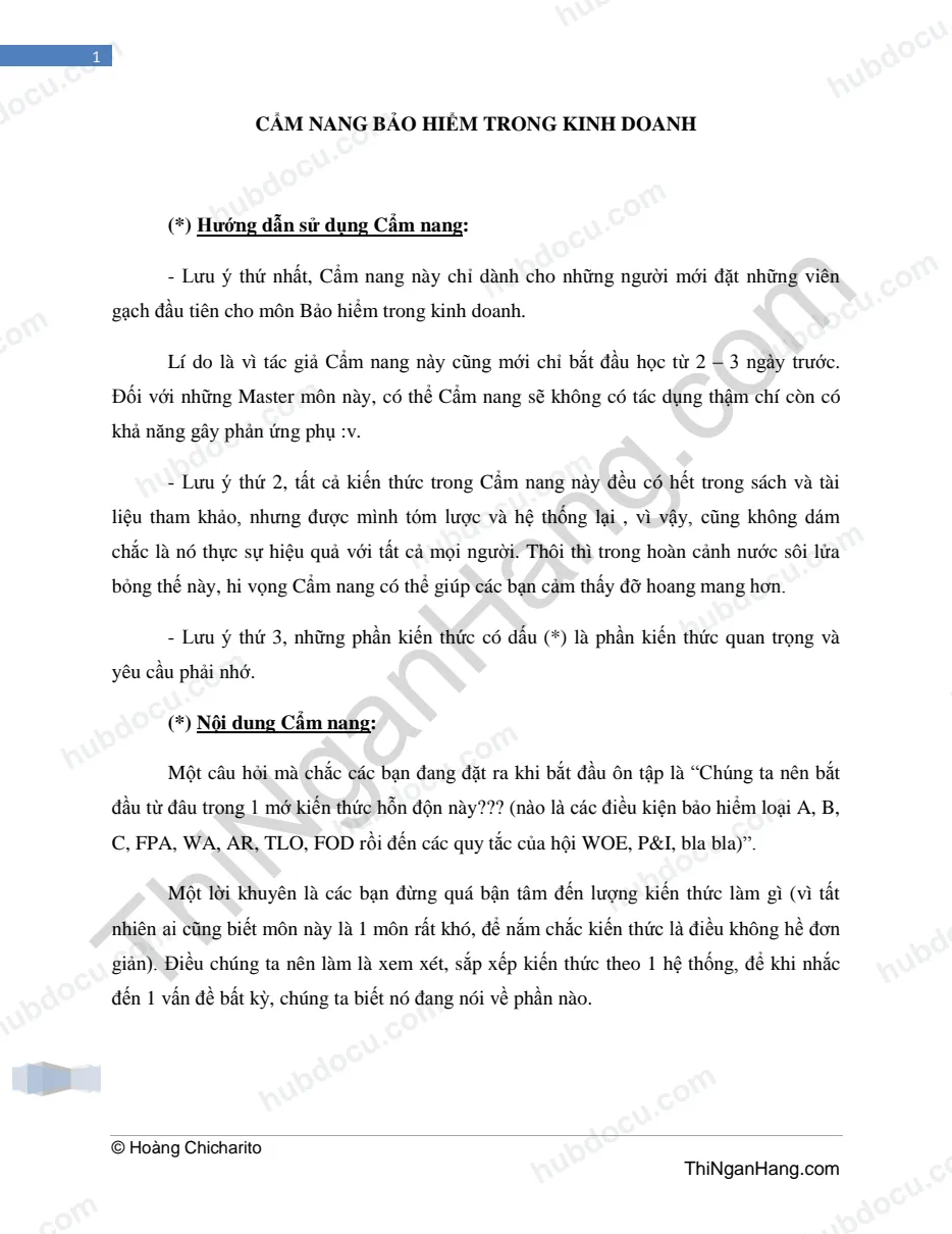 Cẩm nang ôn thi Bảo hiểm trong kinh doanh