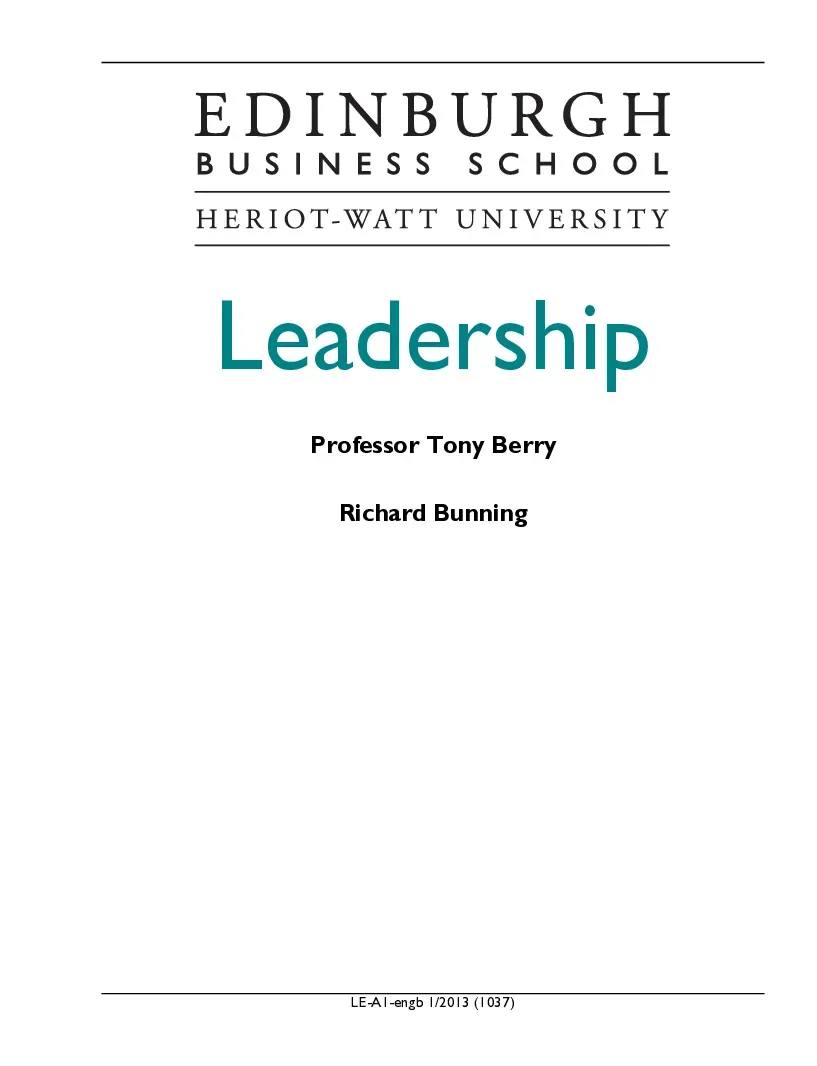 Leadership (Kỹ năng lãnh đạo) - Tony Berry và Richard Bunning