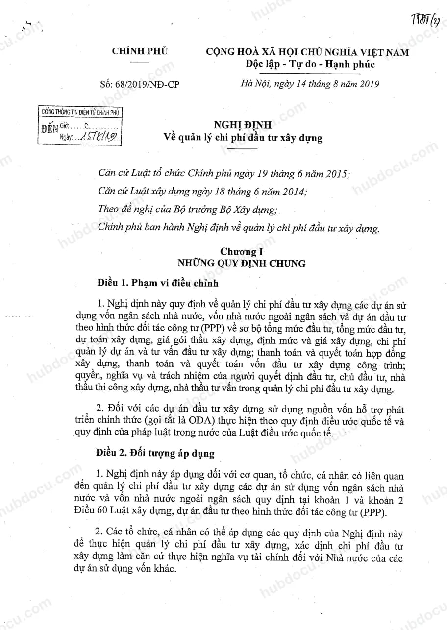 Nghị định 68-2019 - Quản lý chi phí đầu tư xây dựng