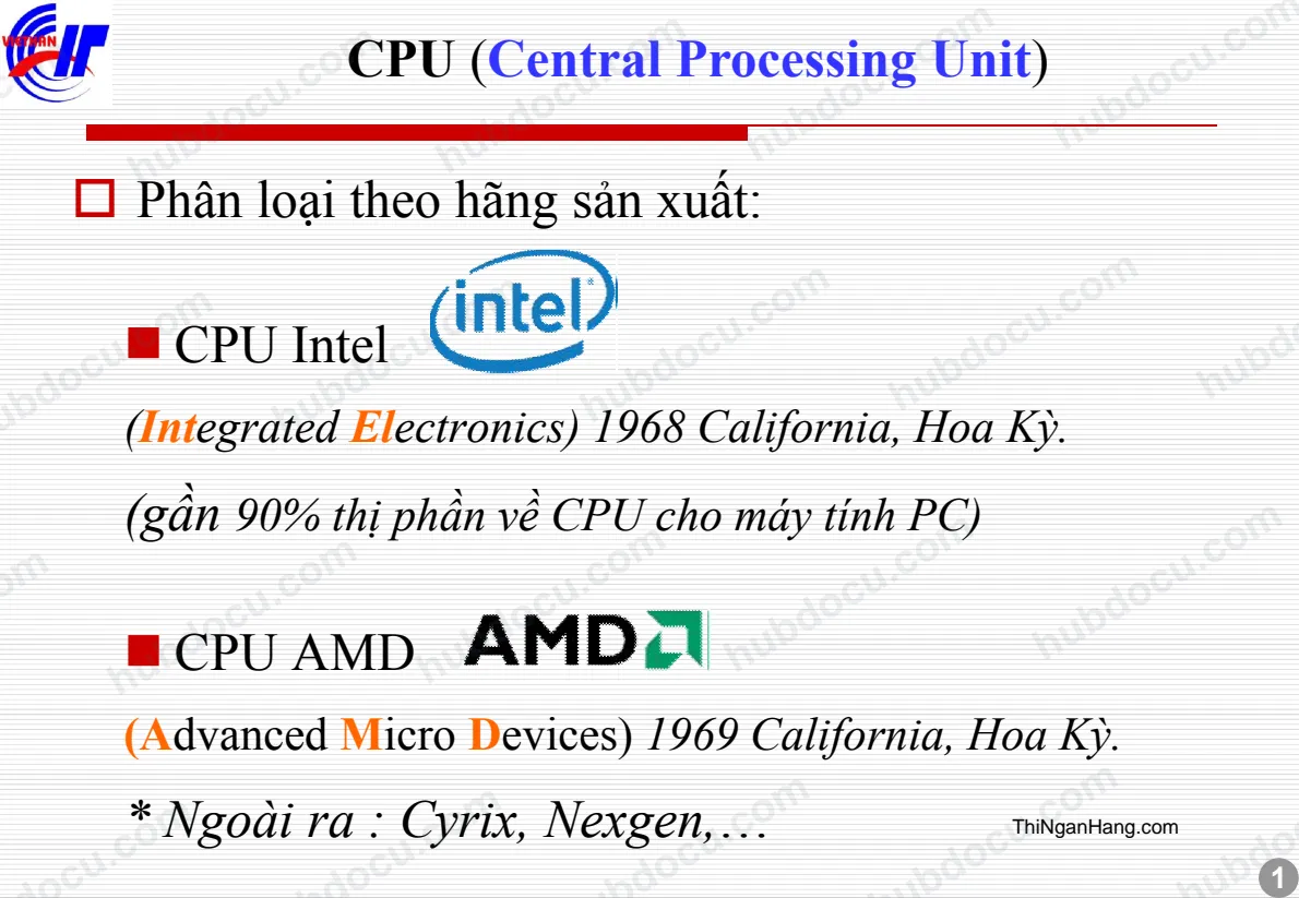 Slide Cấu trúc máy tính phần CPU - Ram - HDD