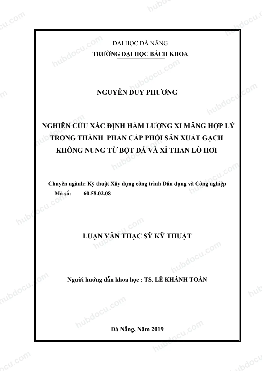 LVTS_ Nghiên cứu xác định hàm lượng xi măng hợp lý trong thành phần cấp phối SX gạch không nung từ bột đá và xỉ than lò hơi