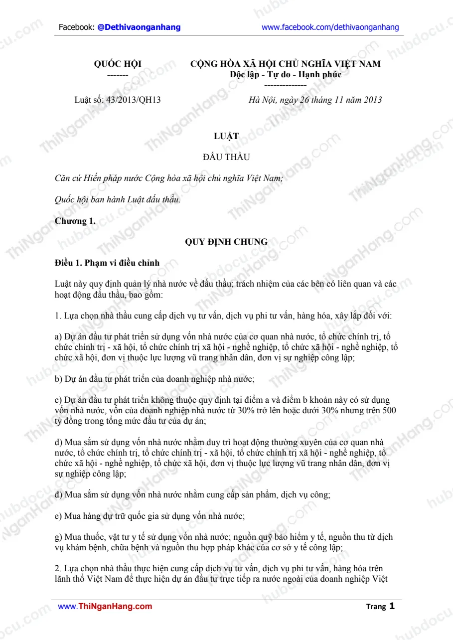 Luật đấu thầu - Luật số 43-2013-QH13 ngày 26-11-2013