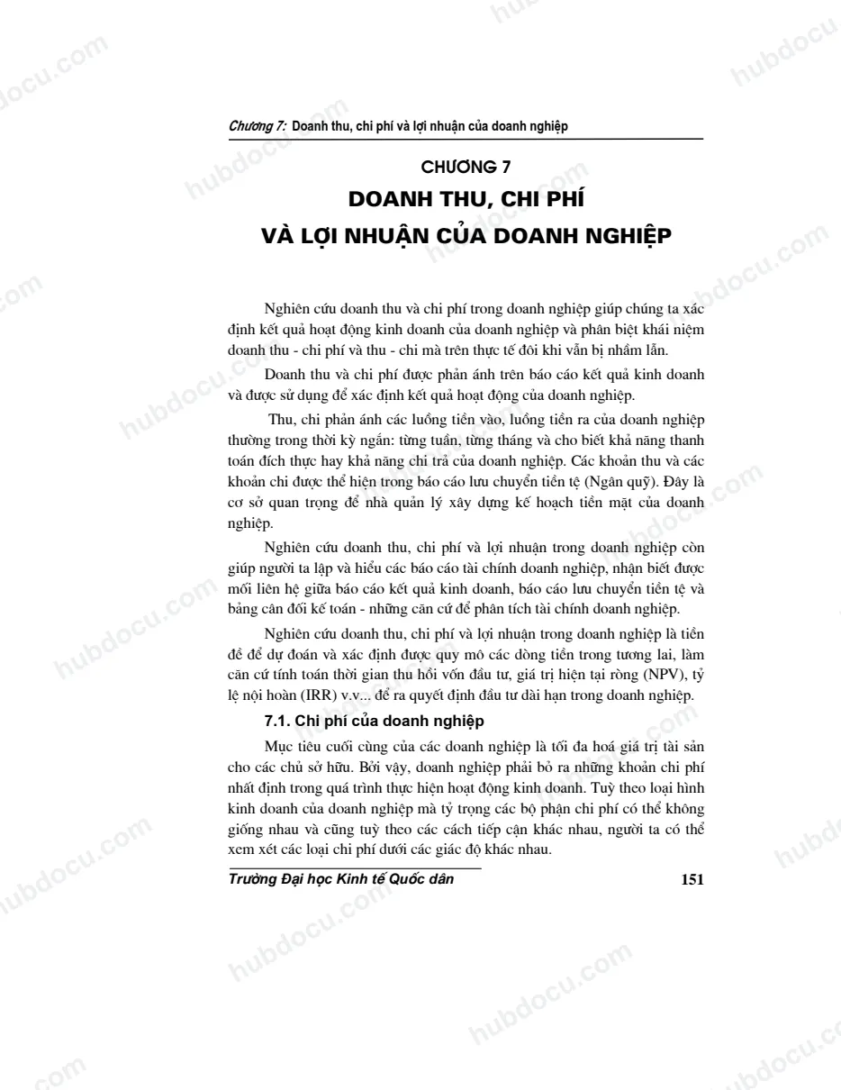 Chương 7. Doanh thu, chi phí và lợi nhuận của doanh nghiệp - Giáo trình tài chính doanh nghiệp (10 chương)