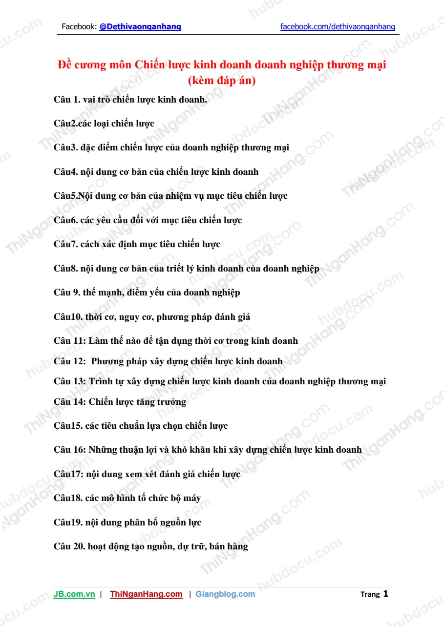 Đề cương môn Chiến lược kinh doanh doanh nghiệp thương mại (kèm đáp án)