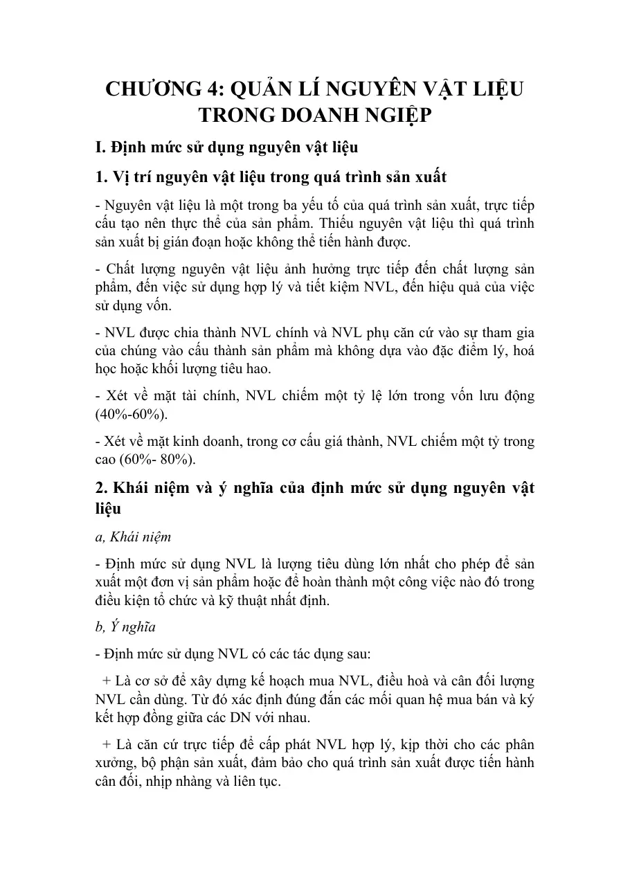 Quản lí nguyên vật liệu trong doanh nghiệp (Chương 4)