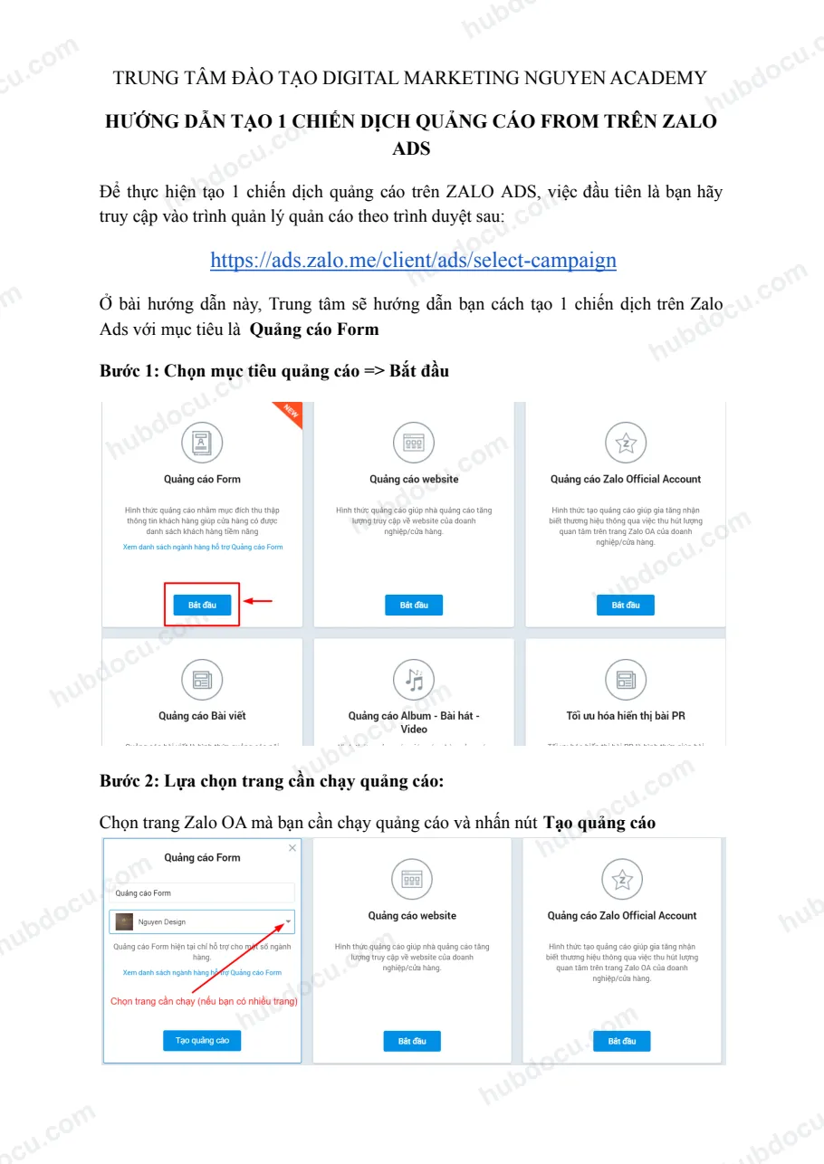 Tạo một chiến dịch quảng cáo from trên Zalo ADS