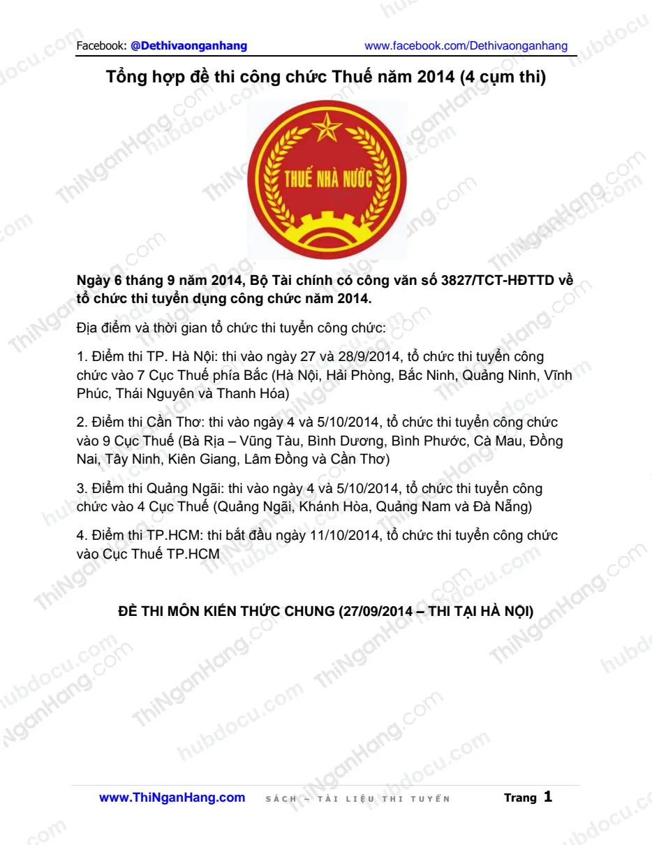 Đề thi tuyển Công chức Thuế 2014
