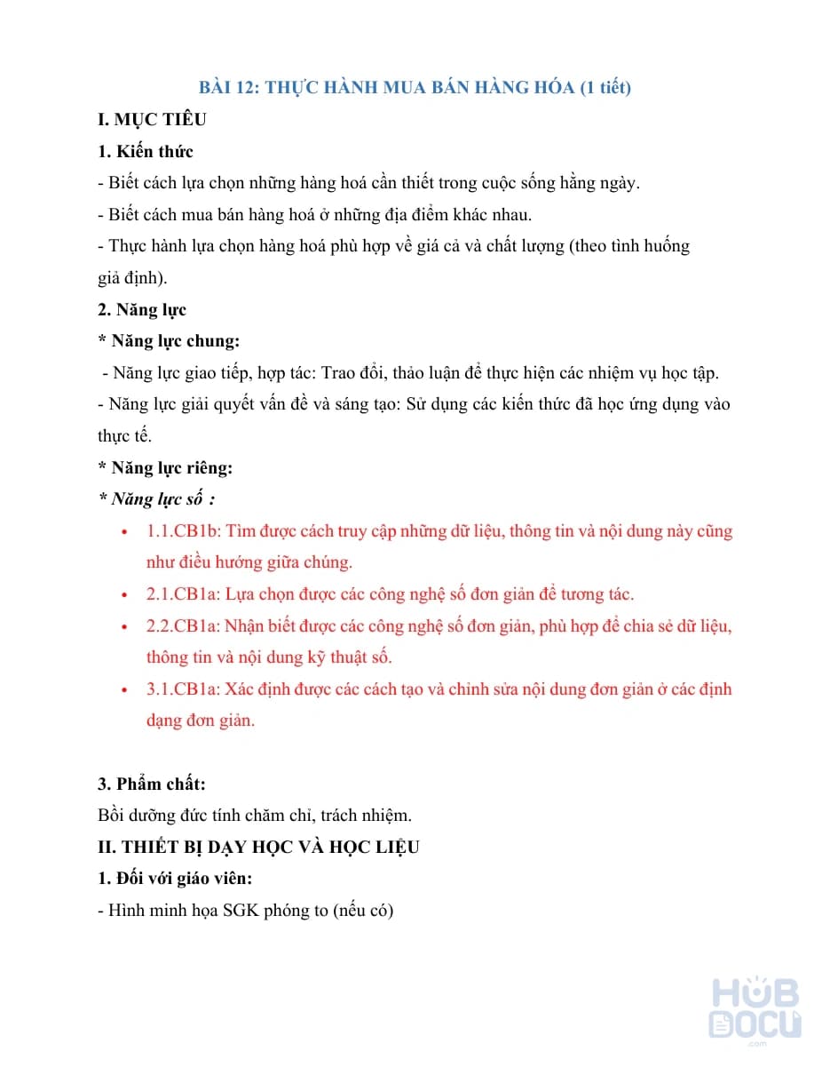 Giáo án tích hợp NLS - Bài 12.Thực hành mua bán hàng hóa