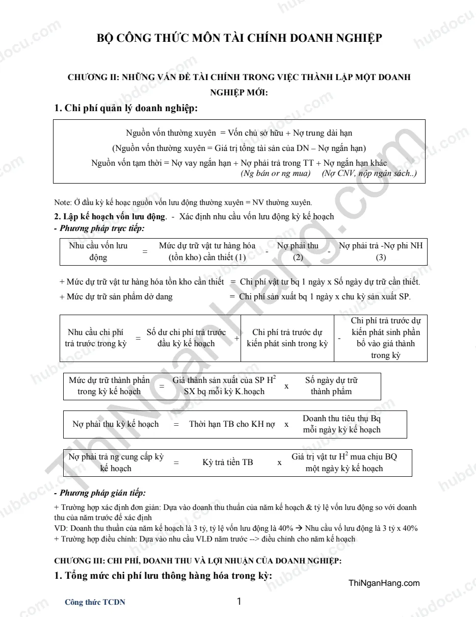 Công thức Tài chính doanh nghiệp (TCDN) - ver 2