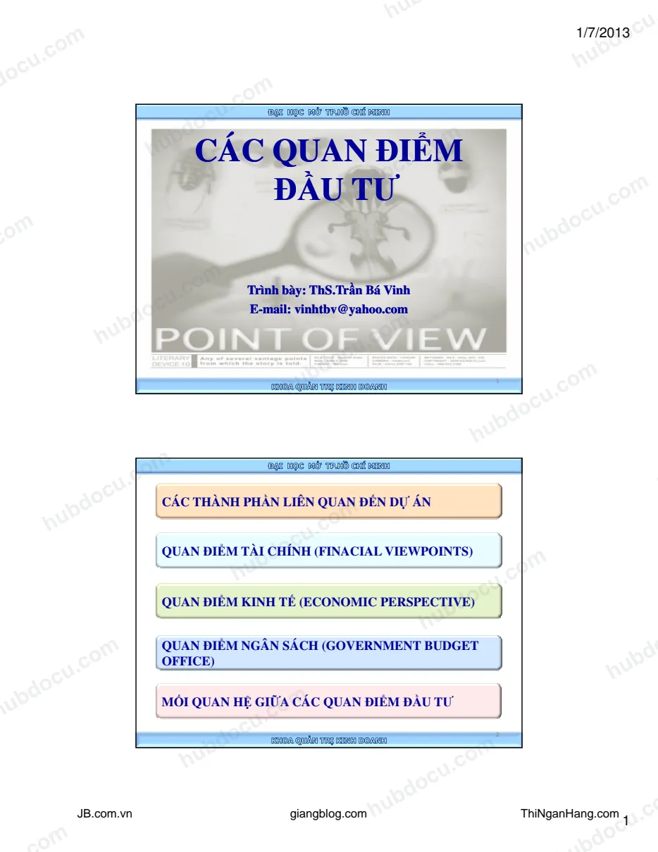 Các quan điểm đầu tư TIP, EPV trong tài trợ dự án