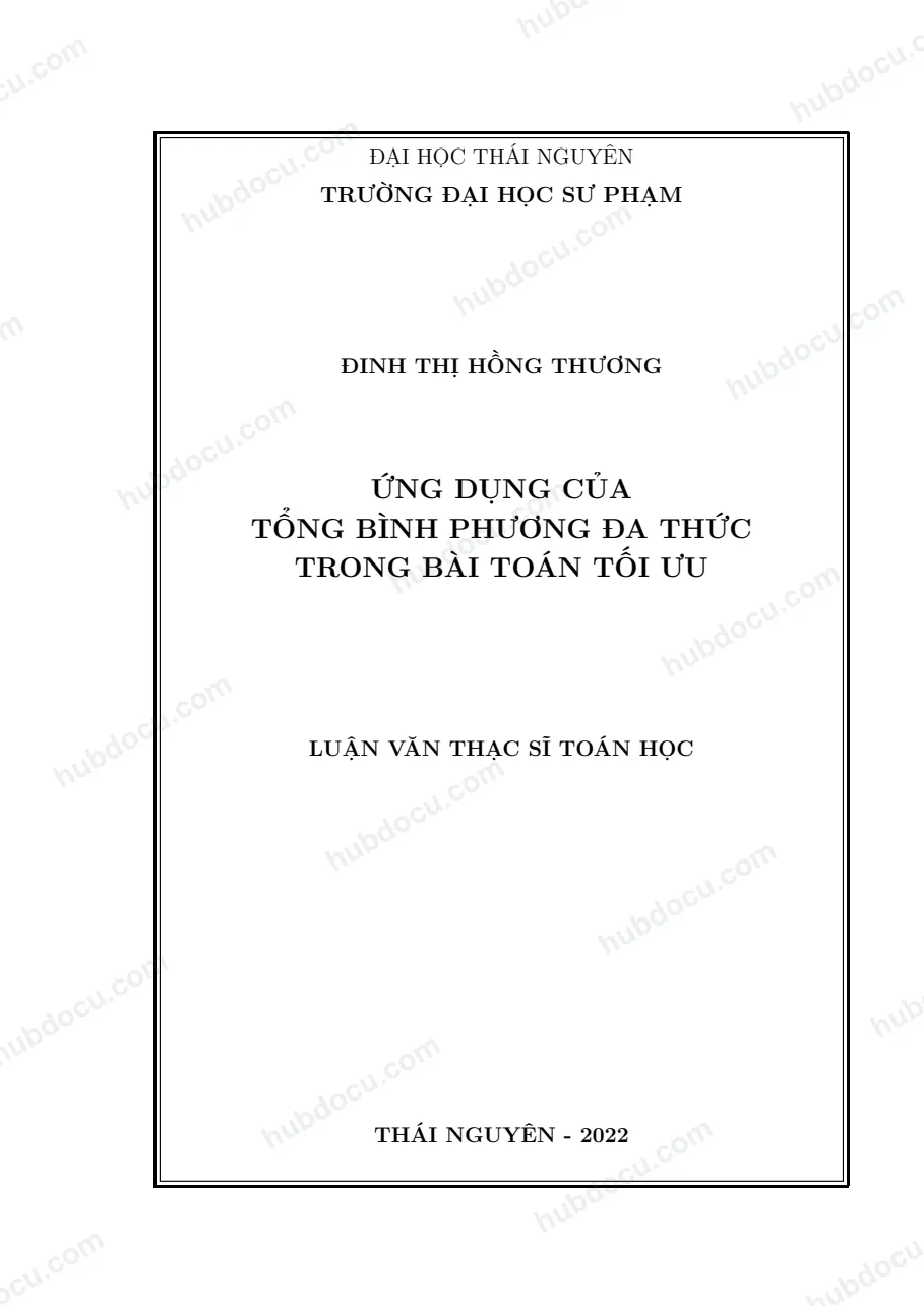 [Luận văn thạc sĩ[ Ứng dụng của tổng bình phương đa thức trong bài toán tối ưu