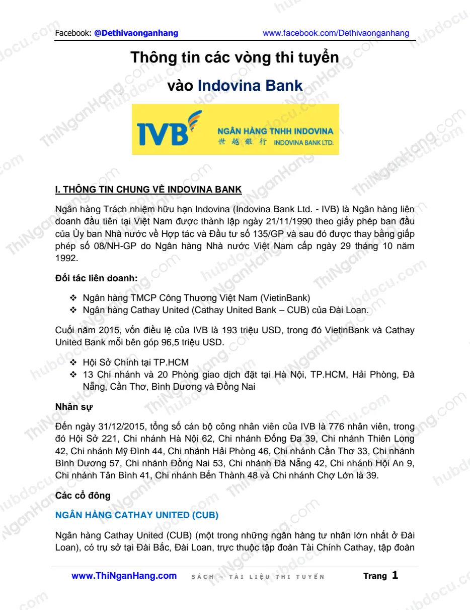 Thông tin các vòng thi tuyển vào Indovina Bank