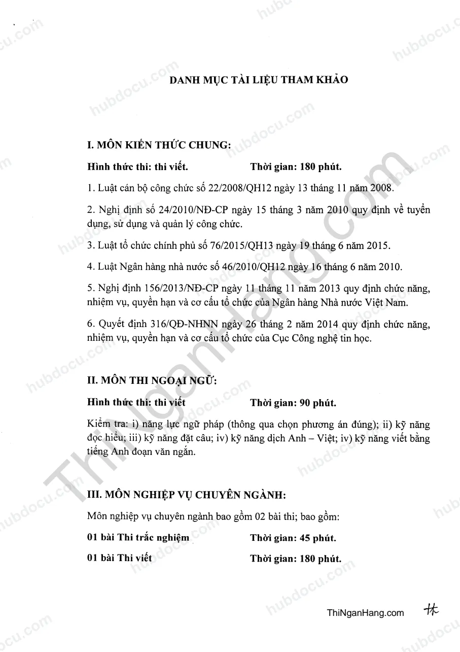 Hướng dẫn tài liệu ôn thi Công chức loại C vào Cục Công nghệ tin học - Ngân hàng Nhà nước