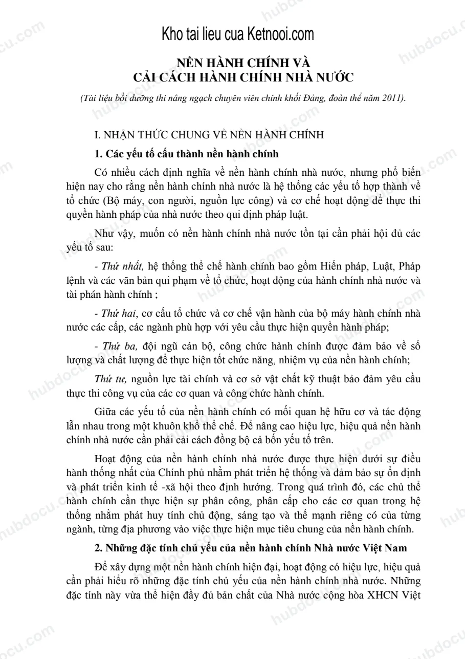 Ôn thi Công chức - 4. Hành chính và Cải cách HCNN (Ngạch Chuyên viên)