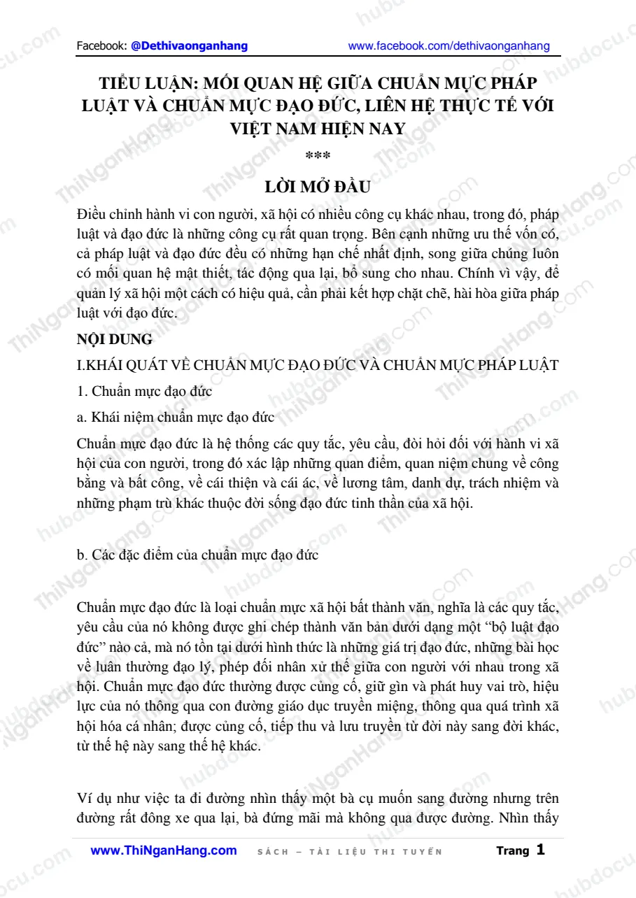 Tiểu luận: Mối quan hệ giữa Chuẩn mực pháp luật và Chuẩn mực đạo đức. Liên hệ thực tế Việt Nam