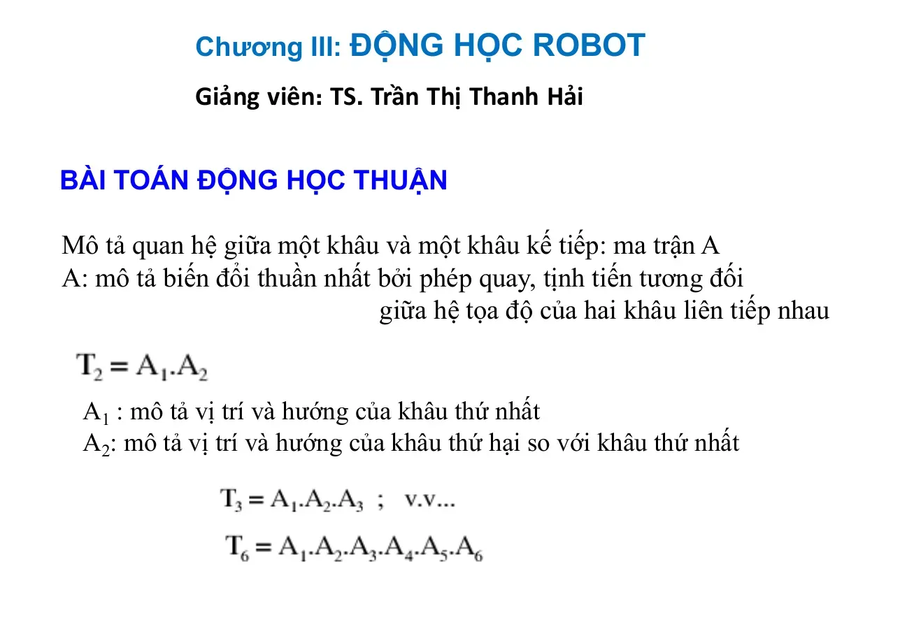 Động học robot (Chương 3 và 4) - Trần Thị Thanh Hải