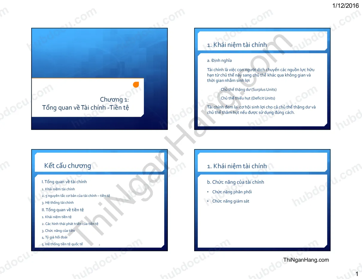 Slide chương 1 môn Tài chính tiền tệ: Tổng quan về tài chính - tiền tệ