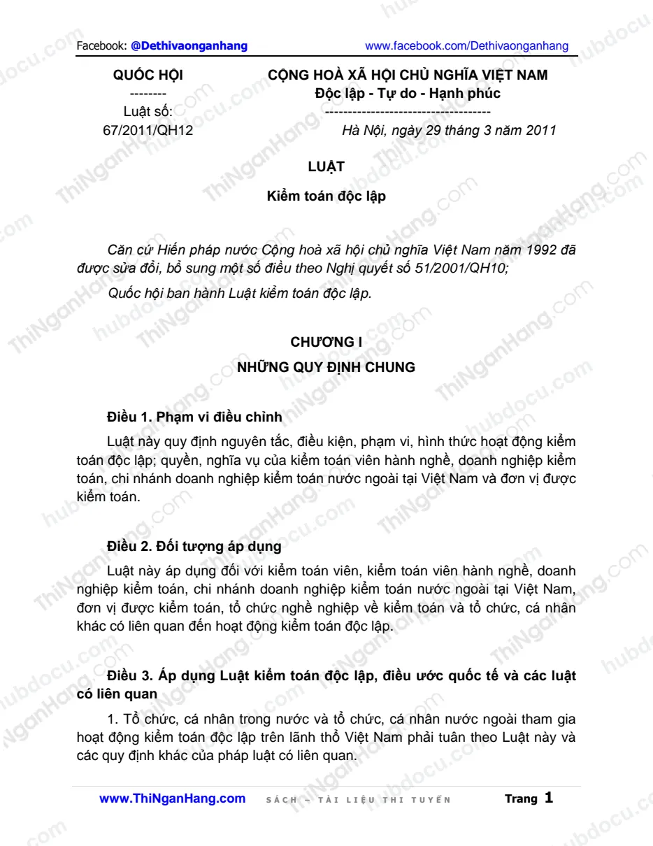Luật Kiểm toán độc lập (Luật số 67/2011/QH12 ban hành ngày 29.3.2011)