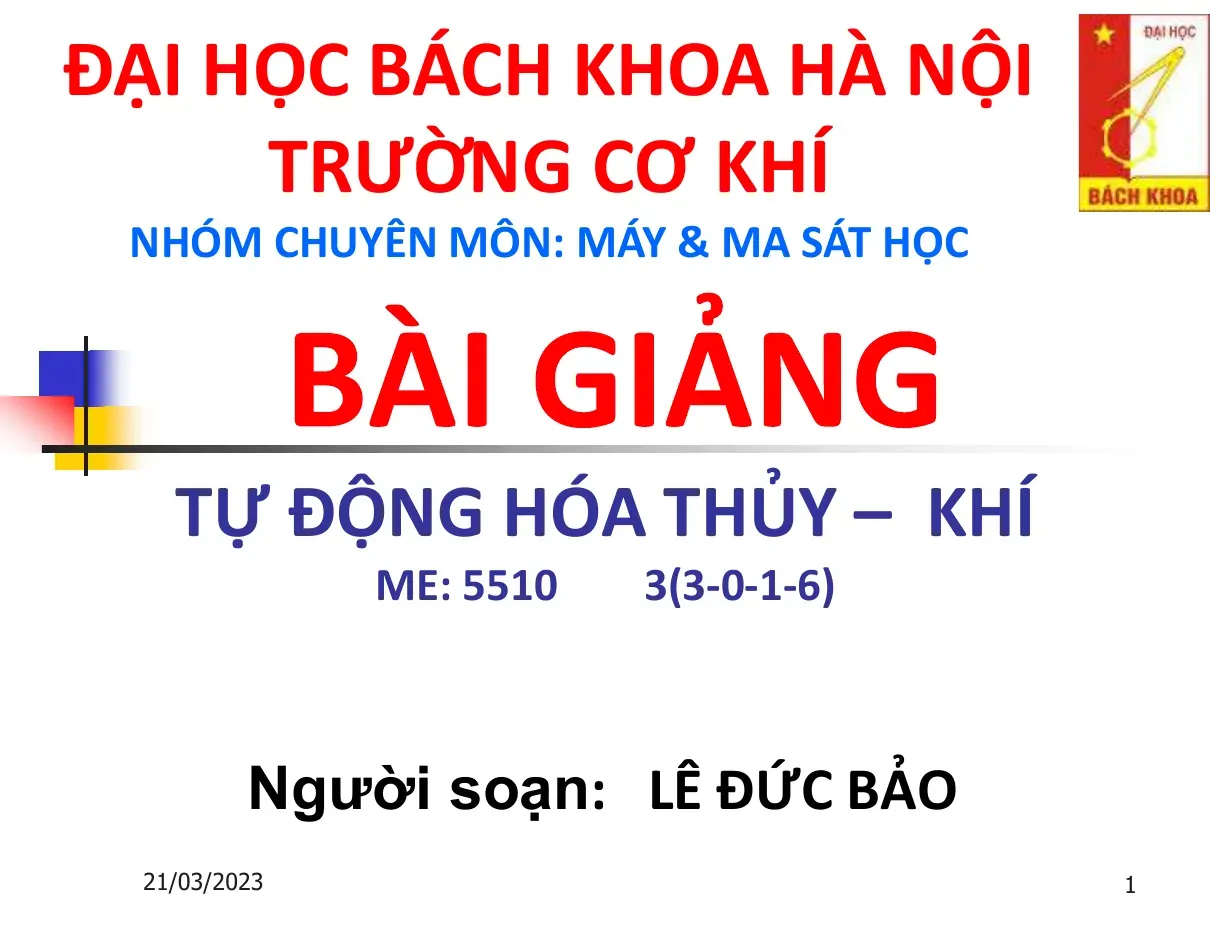 Tự động hóa thủy – khí (chương 1) - LÊ ĐỨC BẢO