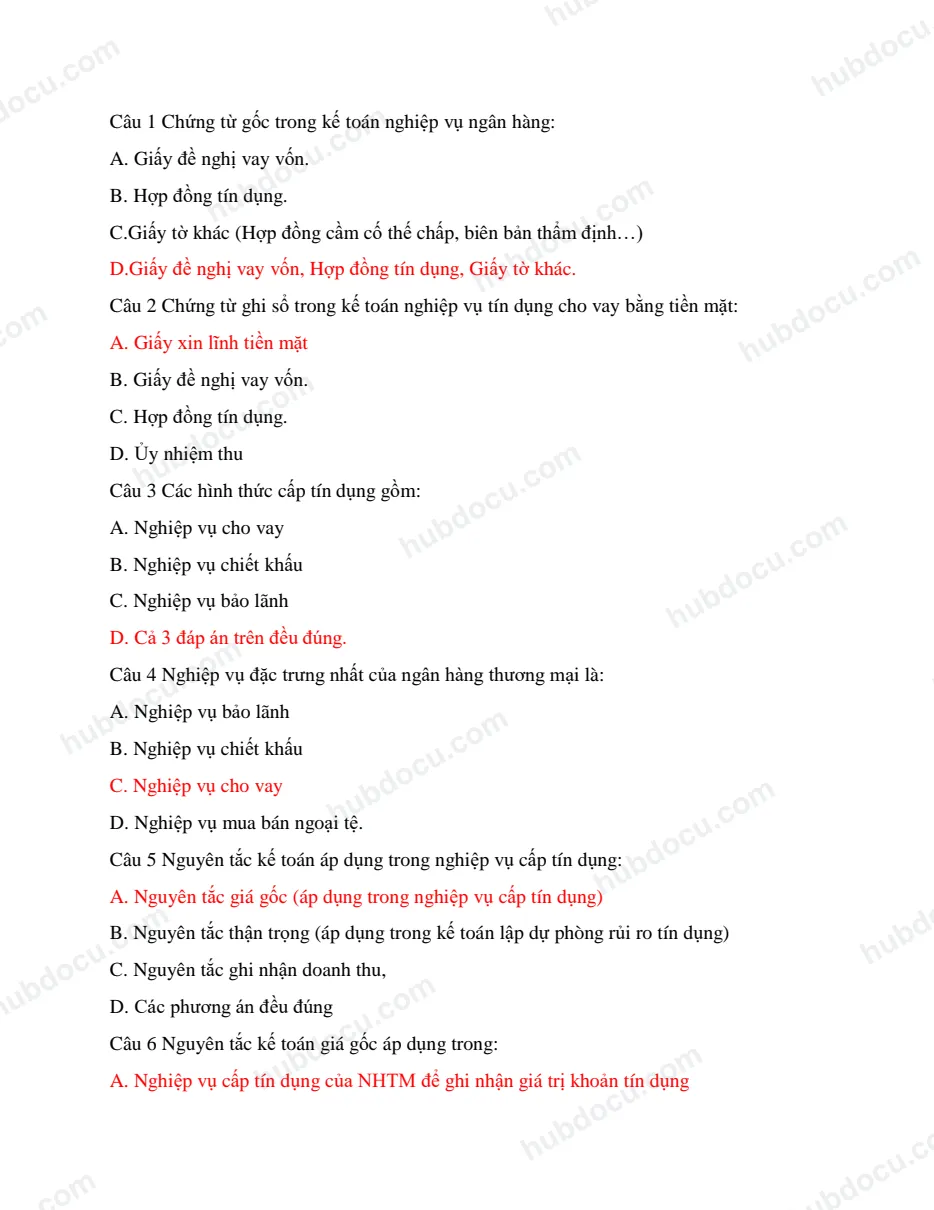 40 câu trắc nghiệm kế toán ngân hàng